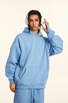 Худі оверсайз на флісі &mdash; блакитне / Sky Blue Hoody-SB фото
